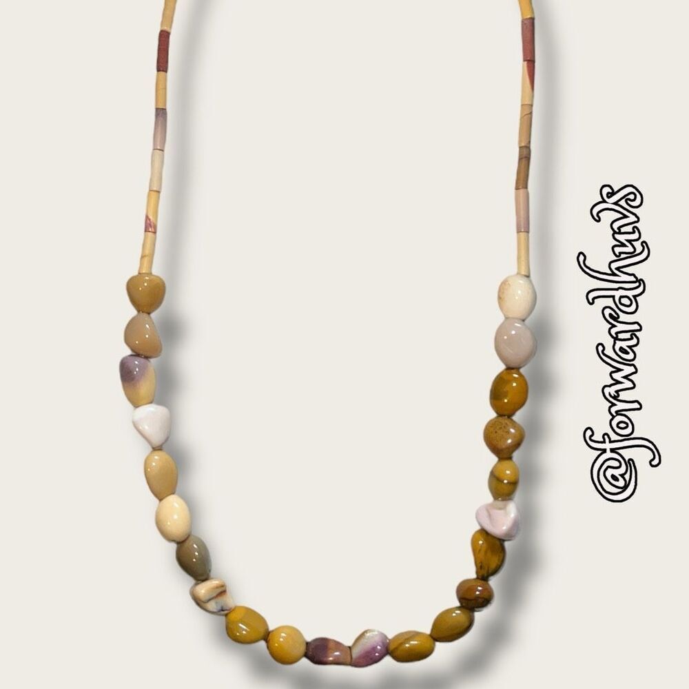 Natural Stone Bead Necklace with Toggle Clasp – 24” Length – Earth Tones